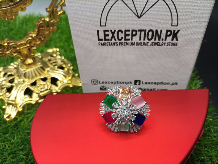multi look luxury american diamond zircon ring adjustable