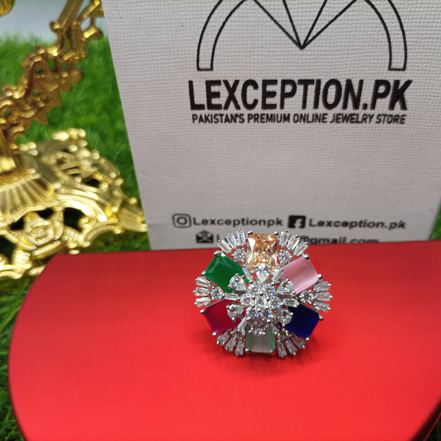 multi look luxury american diamond zircon ring adjustable