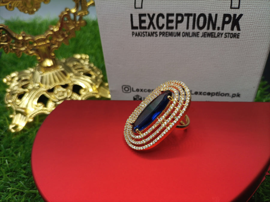 Sapphire Look luxury american diamond zircon ring adjustable