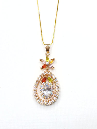 The multi color gold cut look luxury zircon pendant with exclusive box packaging