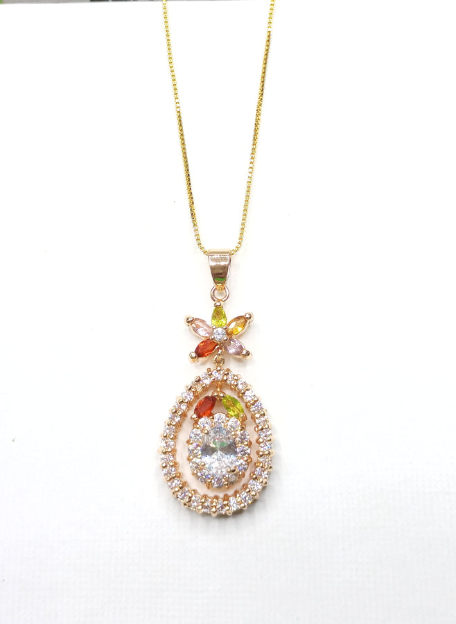The multi color gold cut look luxury zircon pendant with exclusive box packaging