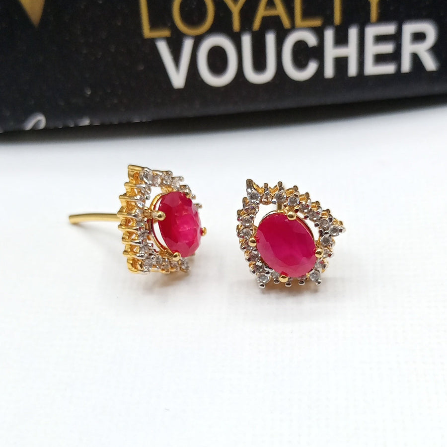 Ruby Gold cut Original 925 silver stud Earrings
