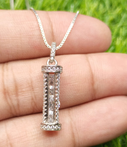 Luxury Original 925 sterling silver (chaandi) pendant necklace with chain and zircon stones studded!
