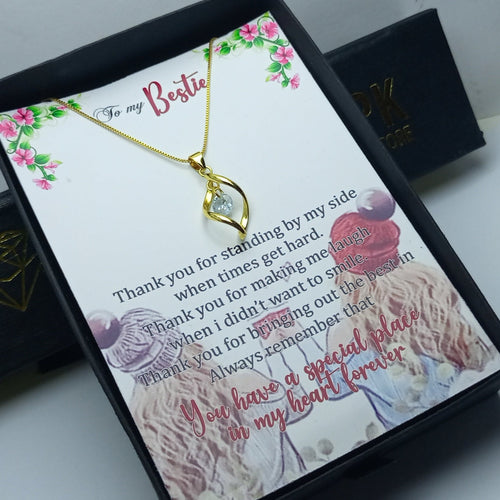 The gold look luxury zircon pendant with chain and exclusive box packaging