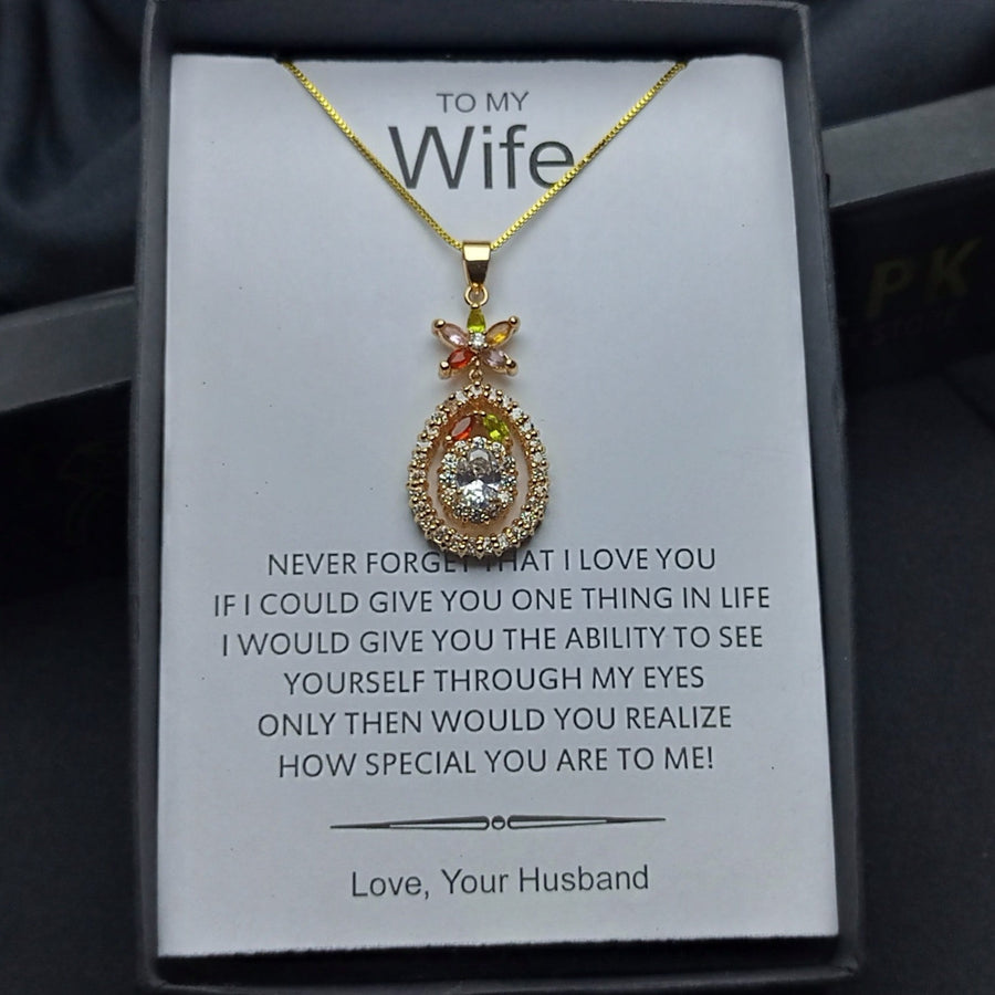 The multi color gold cut look luxury zircon pendant with exclusive box packaging