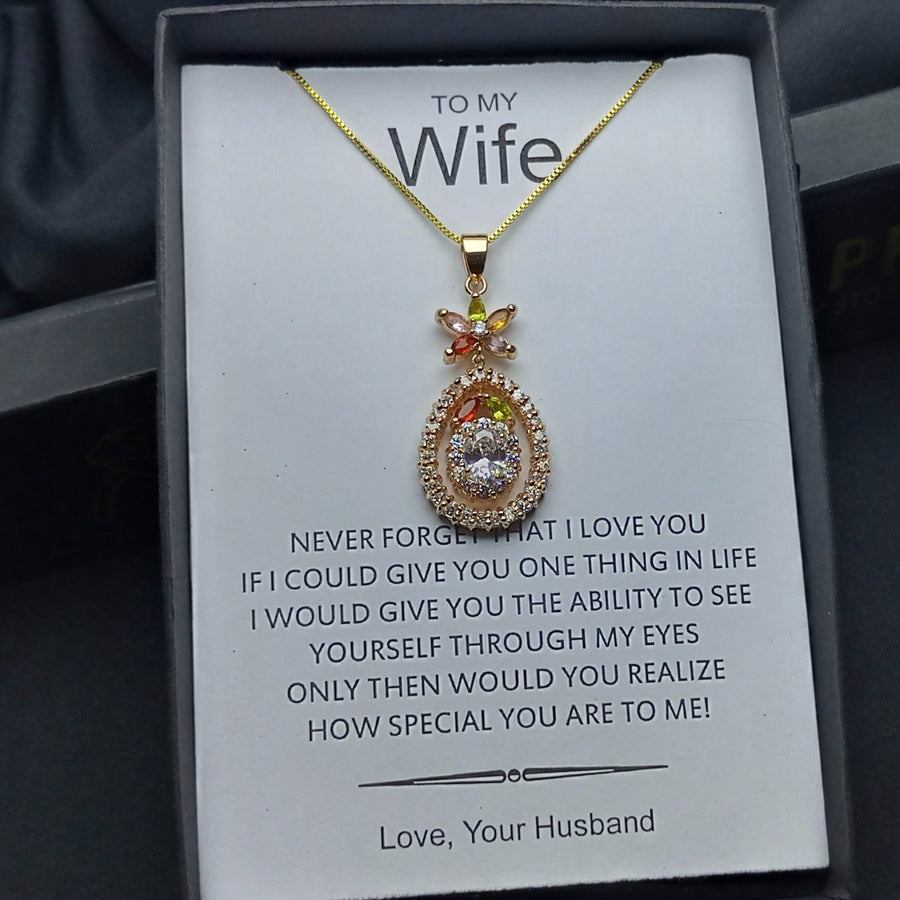 The multi color gold cut look luxury zircon pendant with exclusive box packaging