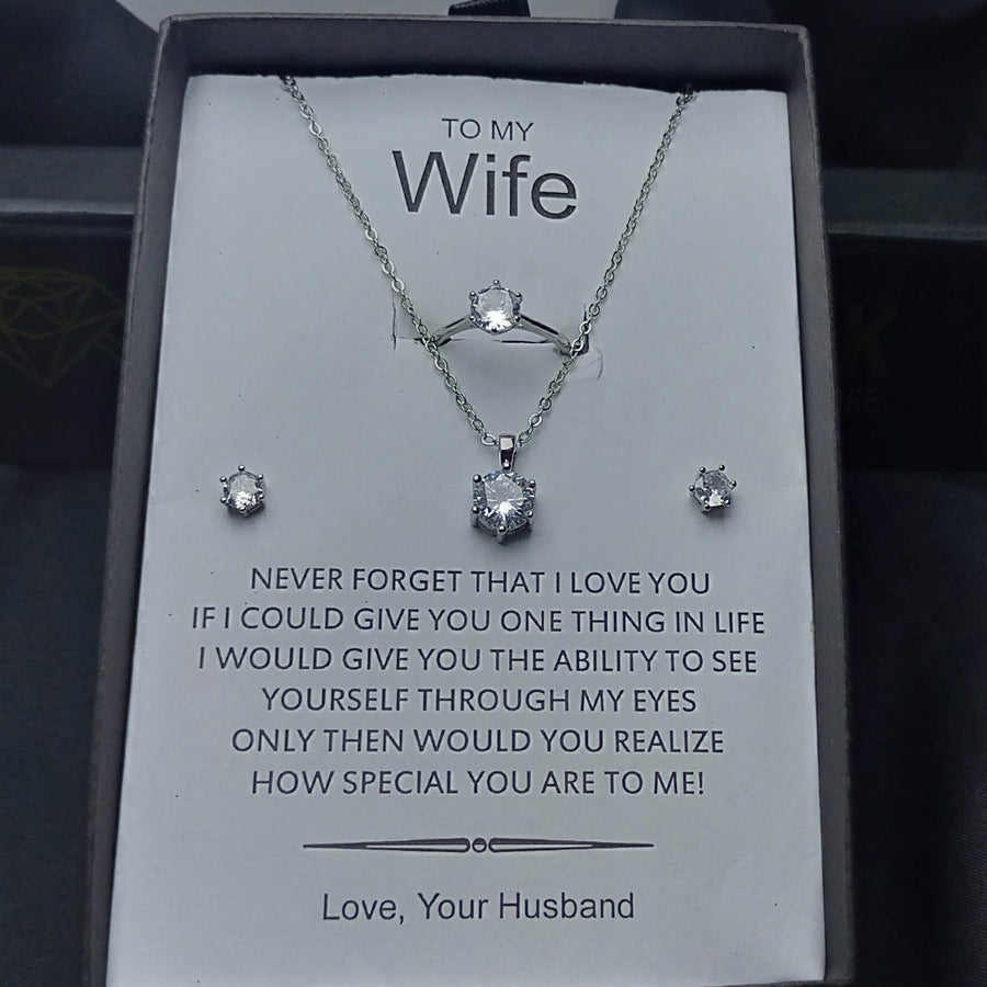 Diamond cut luxury finishing pendant chain earrings and ring set