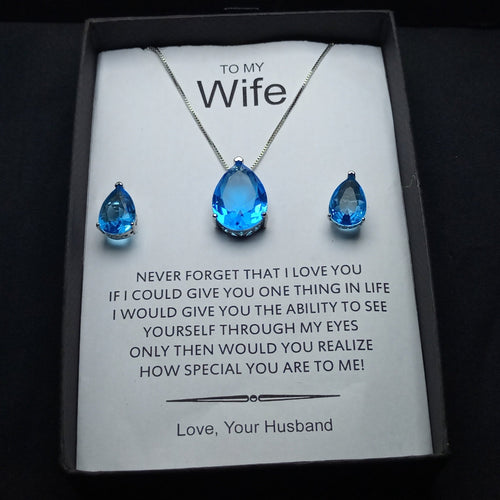 AQUA LOOK ZIRCON LUXURY PENDANT CHAIN EARRINGS SET WITH CUSTOMIZE BOX