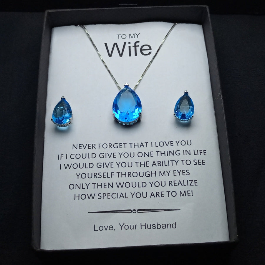 AQUA LOOK ZIRCON LUXURY PENDANT CHAIN EARRINGS SET WITH CUSTOMIZE BOX