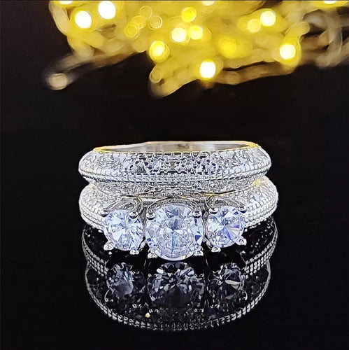 Luxury quality platinum plated zircon ring set of 2