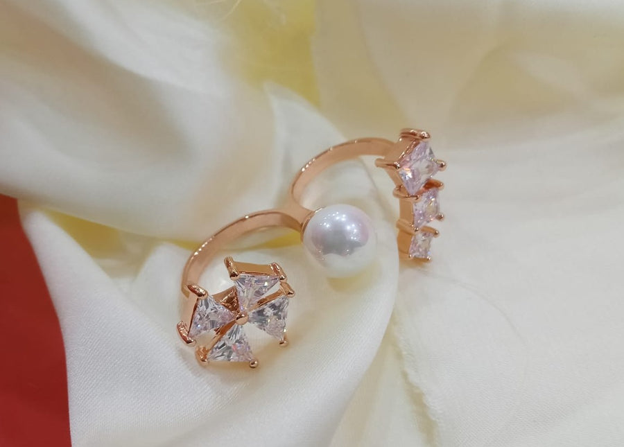 High Quality Rose Gold Plated Zircon Two Finger Ring Adjustable