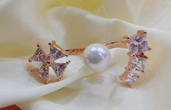 adjustable 2 finger ring pearl look non tarnish