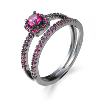 Luxury quality black gun plated zircon ring set of 2
