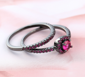 Luxury quality black gun plated zircon ring set of 2