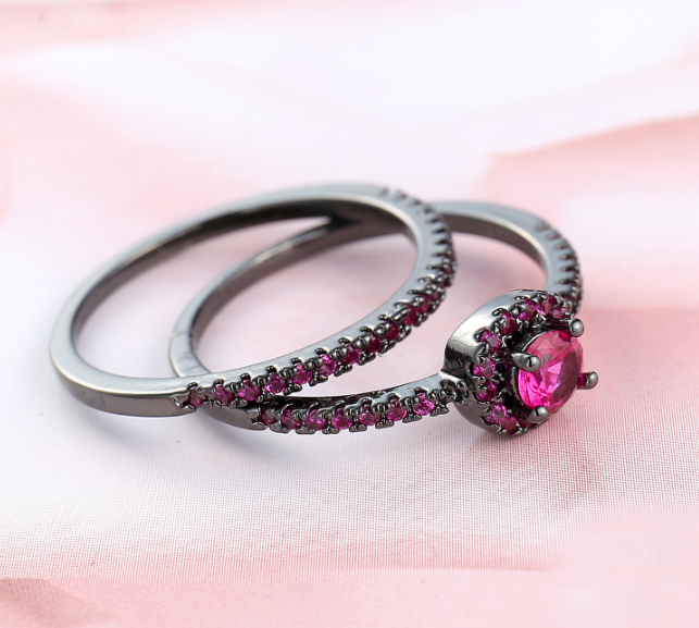 Luxury quality black gun plated zircon ring set of 2