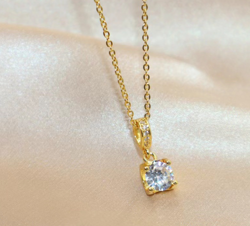 Luxury gold plated zircon pendant with chain and box