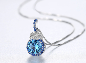 Blue Emotion Original Silver Pendant with chain with flower box