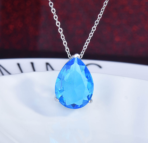 AQUA LOOK ZIRCON LUXURY PENDANT CHAIN EARRINGS SET WITH CUSTOMIZE BOX