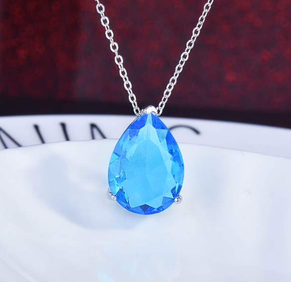 AQUA LOOK ZIRCON LUXURY PENDANT CHAIN EARRINGS SET WITH CUSTOMIZE BOX