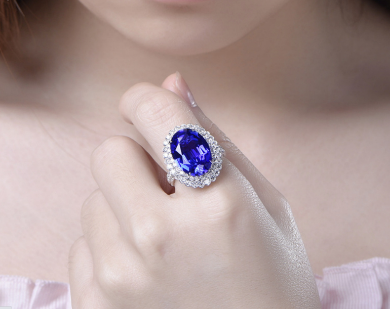 THE SAPPHIRE LUXURY RHODIUM PLATED ADJUSTABLE RING PERFECT GIFT FOR HER