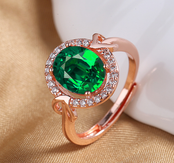 Emerald look rose gold plated ring adjustable