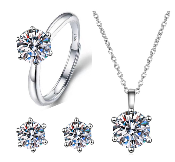 Diamond cut luxury finishing pendant chain earrings and ring set