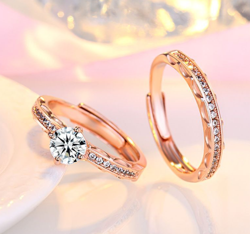 Double ring stack rose gold look luxury quality gift set for her adjustable