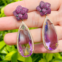 ZIRCON STONES HIGHLY FINISHED GOLD PLATED LUXURY EARRINGS
