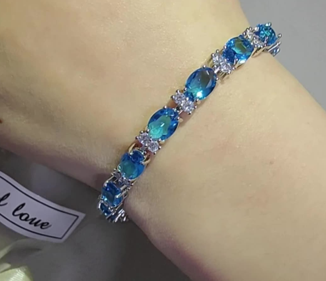 AQUA THEME LUXURY ZIRCON STONES HIGHLY FINISHED EXCLUSIVE BRACELET WITH BOX