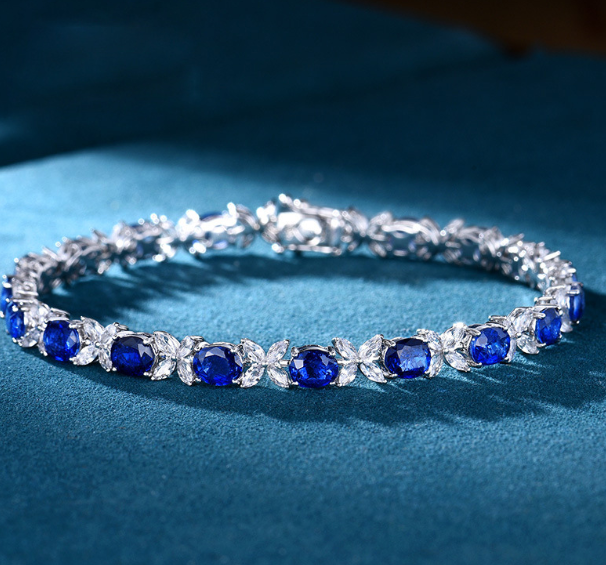 Sapphire look luxury rhodium plated exclusive box packed zircon bracelet