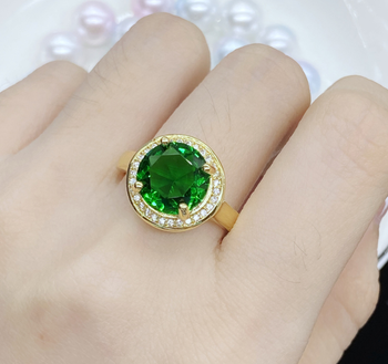 Gold plated emerald look luxury zircon ring adjustable