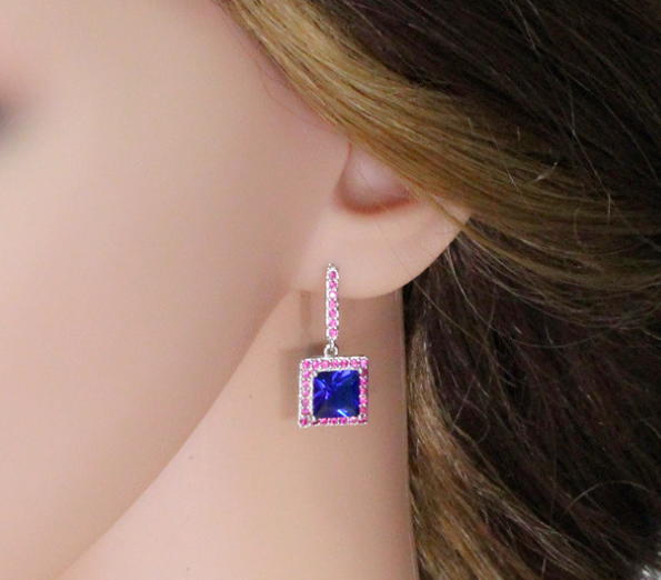 ZIRCON STONES HIGHLY FINISHED RHODIUM PLATED ART NOVEAU LUXURY EARRINGS