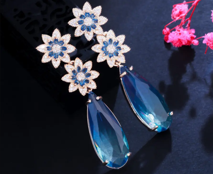AQUA FEELS LIMITED EDITION RHODIUM PLATED ART NOVEAU LUXURY EARRINGS