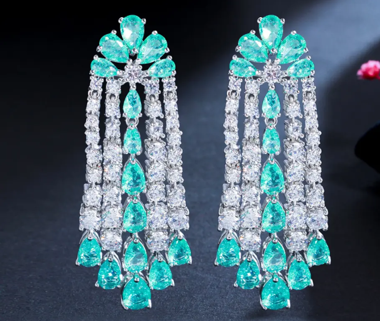 LOTUS BLOOMS ZIRCON STONES HIGHLY FINISHED RHODIUM PLATED ART NOVEAU LUXURY EARRINGS