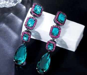 ZIRCON STONES HIGHLY FINISHED RHODIUM PLATED ART NOVEAU LUXURY EARRINGS