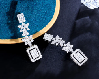 ZIRCON STONES HIGHLY FINISHED RHODIUM PLATED ART NOVEAU LUXURY EARRINGS