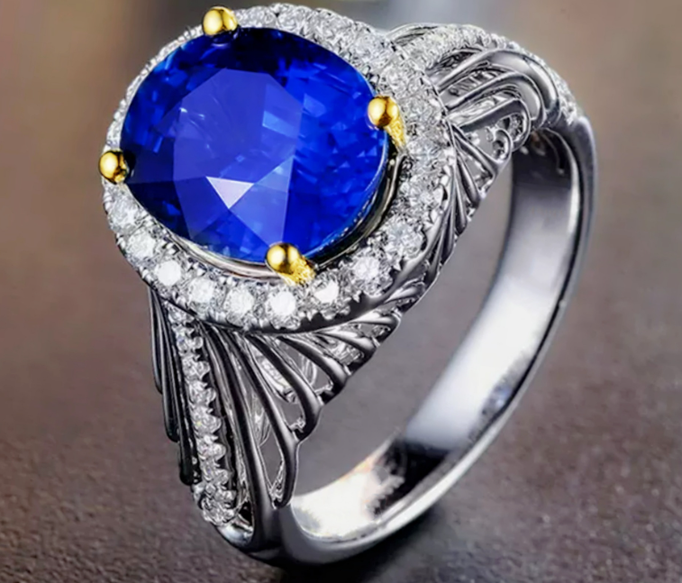 SAPPHIRE LOOK LUXURY QUALITY RHODIUM PLATED ADJUSTABLE RING