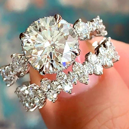 Double luxury ring set rhodium plated diamond cut gift set for her