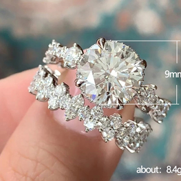 Double luxury ring set rhodium plated diamond cut gift set for her
