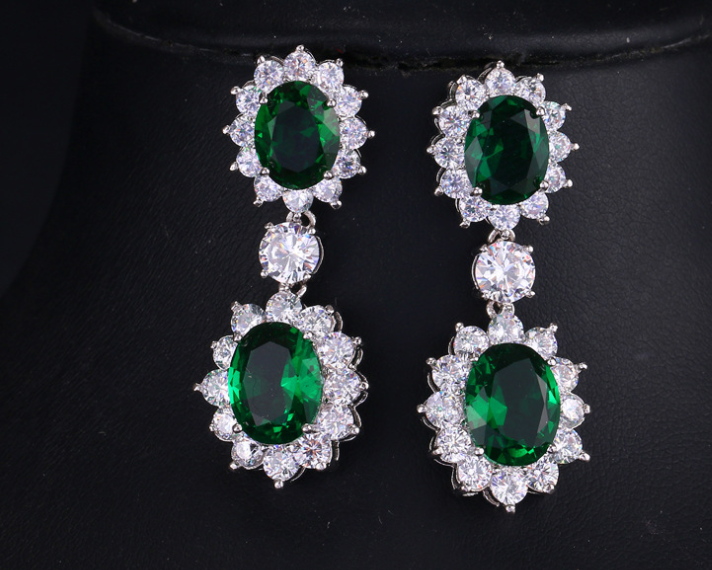 Sea green RHODIUM PLATED LUXURY EARRINGS WITH SPECIAL BOX