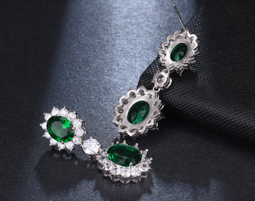 Sea green RHODIUM PLATED LUXURY EARRINGS WITH SPECIAL BOX