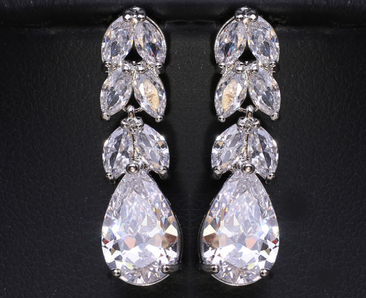 LEAF CLUSTER RHODIUM PLATED LUXURY EARRINGS WITH SPECIAL BOX