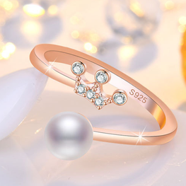 luxury rose gold plated pearl zircon Ring Adjustable perfect gift for her