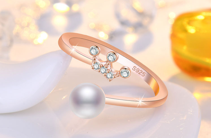 luxury rose gold plated pearl zircon Ring Adjustable perfect gift for her