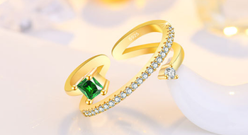 Gold Look luxury gift for her Zircon Ring Adjustable