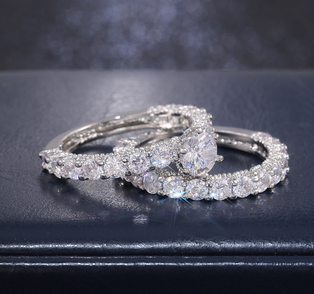 RHODIUM PLATED LUXURY RING SET FOR HER