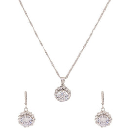 platinum plated zircon earrings necklace chain jewelry set - Lexception