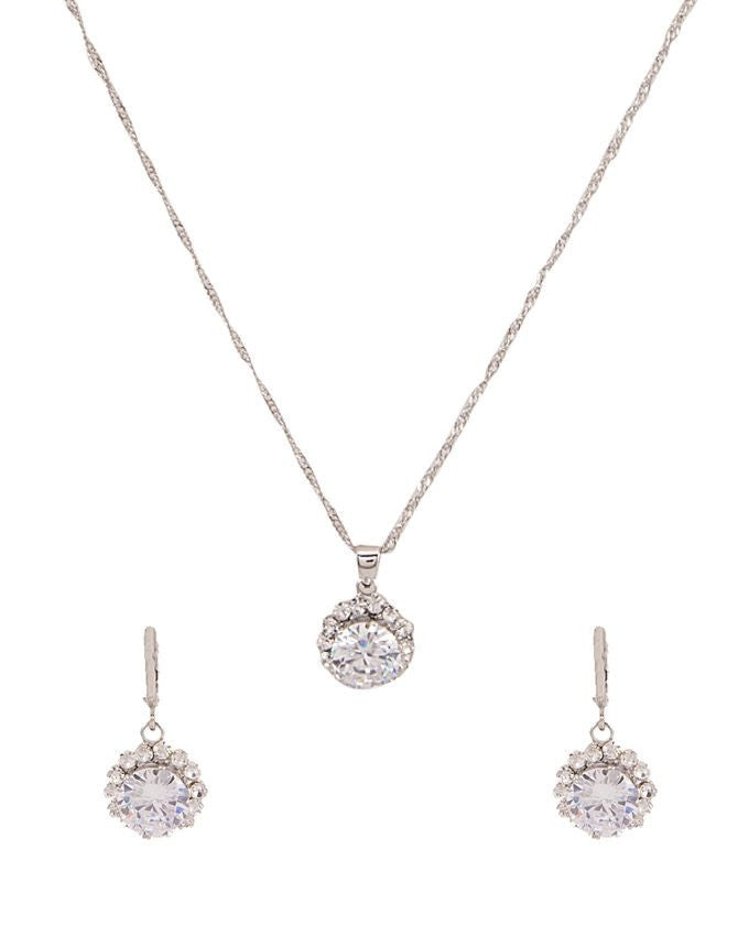 platinum plated zircon earrings necklace chain jewelry set - Lexception