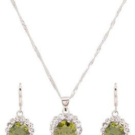 platinum plated zircon earrings necklace chain jewelry set - Lexception