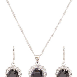 platinum plated zircon earrings necklace chain jewelry set - Lexception
